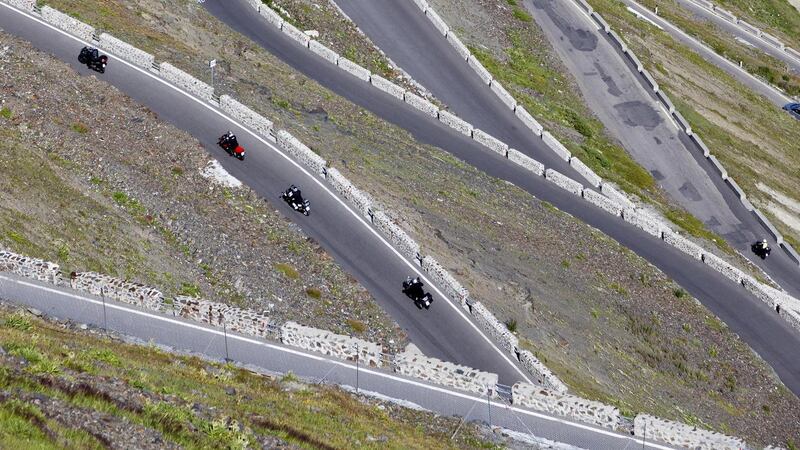 Hairpin turns on the Stelvio pass in Italy