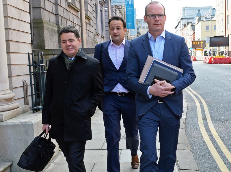 Going somewhere? Paschal Donohoe, Leo Varadkar and Simon Coveney. Photograph: Eric Luke/The Irish Times

