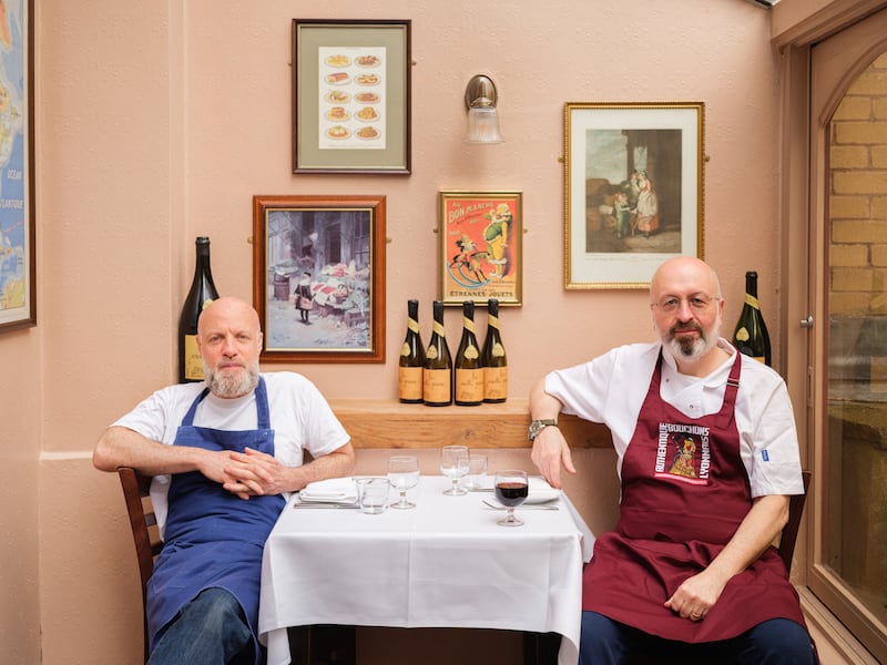 Henry Harris (left) and Dave Strauss own and run Bouchon Racine. Photograph: Anton Rodriguez