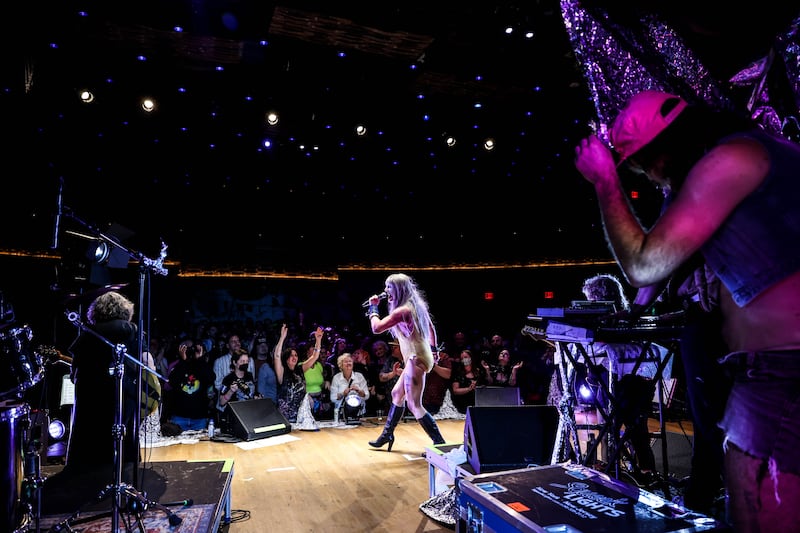 The Lion the Witch and the Cobra: Christeene on stage at City Winery, New York. Photograph: Ehud Lazin