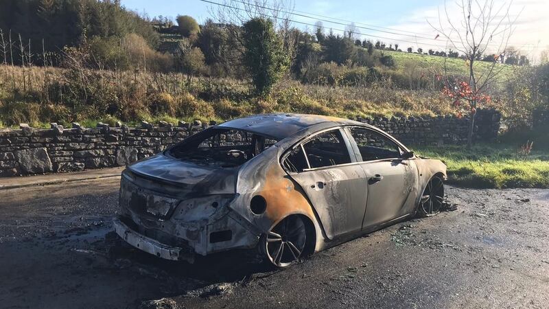 The aftermath of the fire that destroyed Martin Kenny’s car. Photograph supplied by Brian Farrell