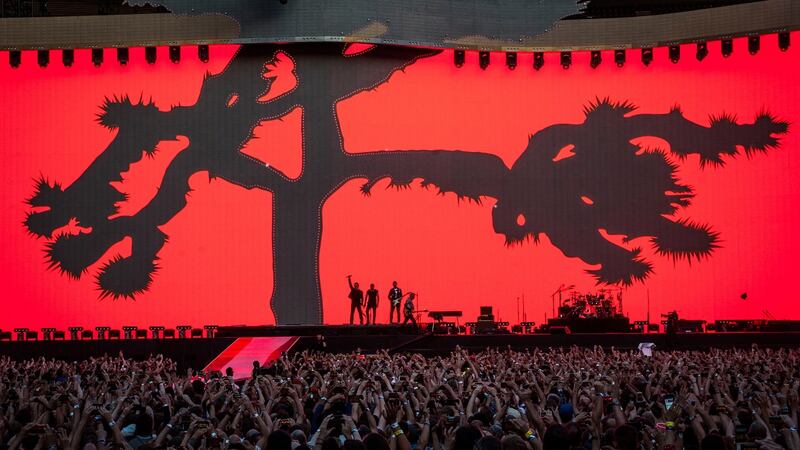 U2 perform ‘The Joshua Tree’ live on stage at Twickenham Stadium in London. Photograph: David Jensen/PA Wire