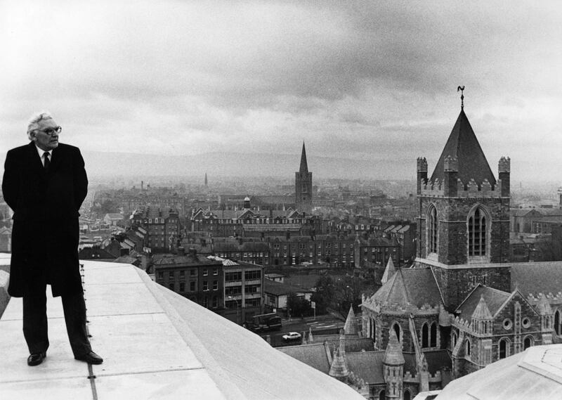 Late Frank Feely on the roof of the Civic Offices in 1986. Photograph: Eamonn Farrell/RollingNews.ie