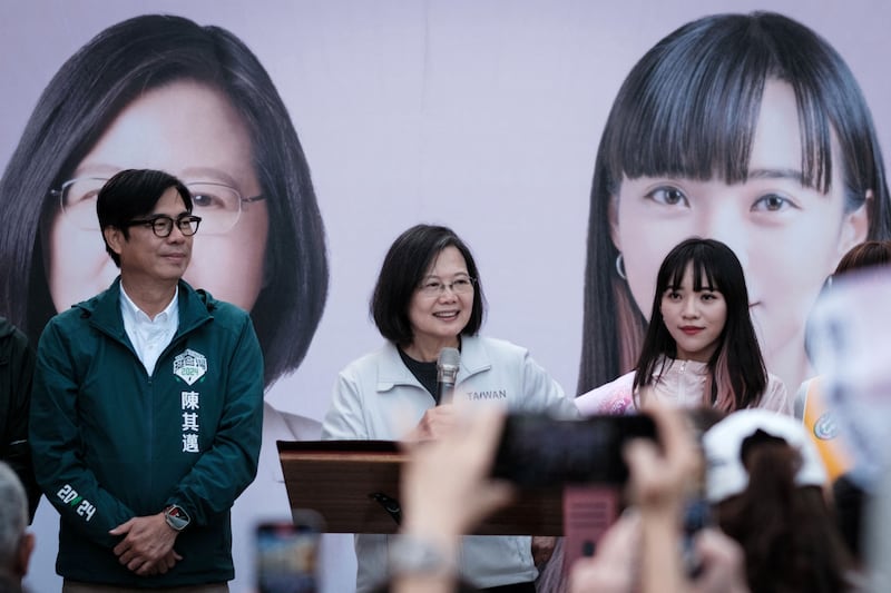 Taiwan's outgoing president Tsai Ing-wen speaks during a campaign rally. Photograph: Yasuyoshi Chiba/AFP/Getty Images