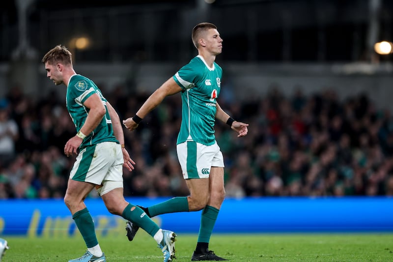 Ireland's Sam Prendergast and Jack Crowley. Photograph: Billy Stickland/Inpho