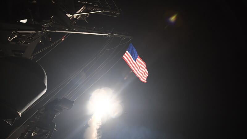 US navy guided-missile destroyer USS Porter conducts strike operations while in the Mediterranean Sea, April 7th, 2017. Photograph: Ford Williams/AFP/Getty Images