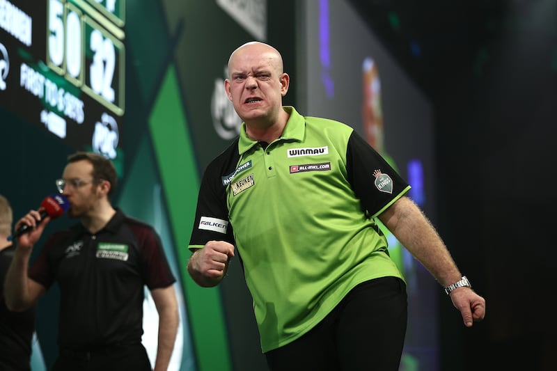 Michael van Gerwen was rock solid as he beat Chris Dobey in the semi-finals at Alexandra Palace. Photograph: James Fearn/Getty Images