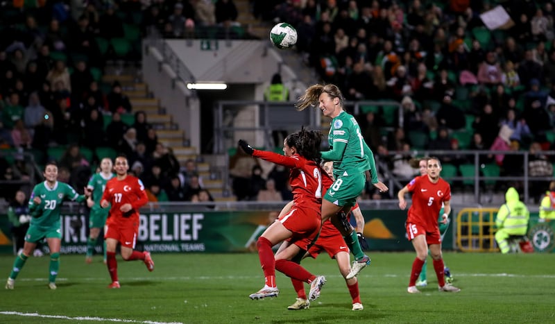 Ireland’s Kyra Carusa scores against Turkey. Photograph: Ryan Byrne/Inpho