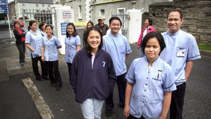 Some of the Filipino nurses working at St Mary’s Hospital, Phoenix Park, Dublin. Photograph: Dara Mac Dónaill