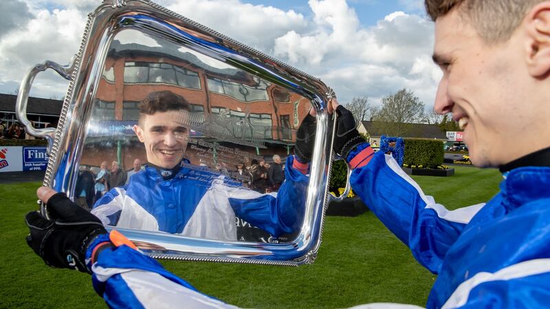 Paddy O’Hanlon celebrates with the trophy. Photograph: Morgan Treacy/Inpho