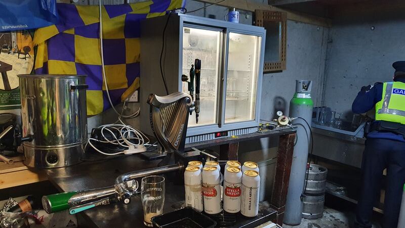 The makeshift pub at the back of a house in Kildare was raided by gardaí. Photograph: Garda Press Office