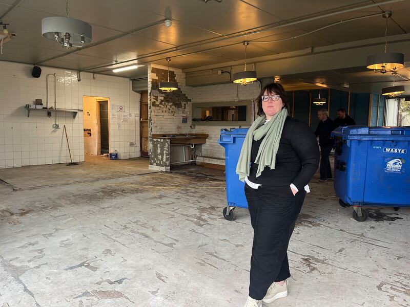 Anne Forde inside what remains of her popular restaurant and café, The Poppyseed in Clarinbridge, Co Galway. All of the restaurant's equipment, furniture and fittings were destroyed in Monday's flooding. Photograph: Harry McGee