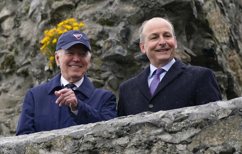 Biden with Micheál Martin at Carlingford Castle. Photograph: Brian Lawless/PA