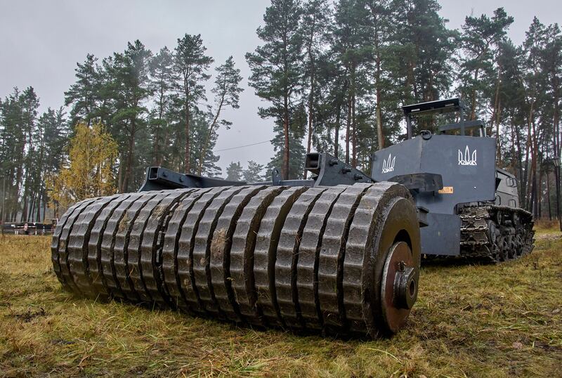 A machine for demining stands at a testing area near the city of Kharkiv, eastern Ukraine, on October 27th amid the ongoing Russian invasion. Photograph: Sergey Kozlov/EPA/Shutterstock