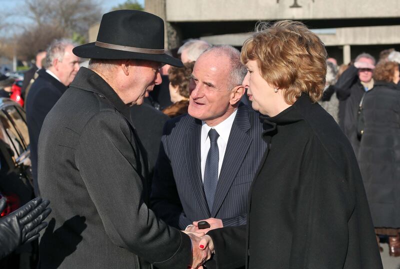 Micheál Ó Muircheartaigh with former president, Mary McAleese, and her husband, Martin. Photograph: Colin Keegan/Collins