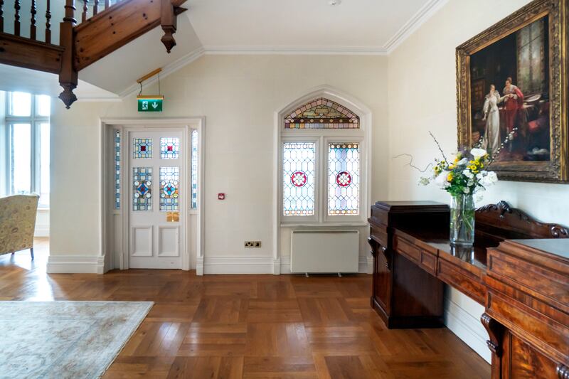 The communal hallway retains its period features