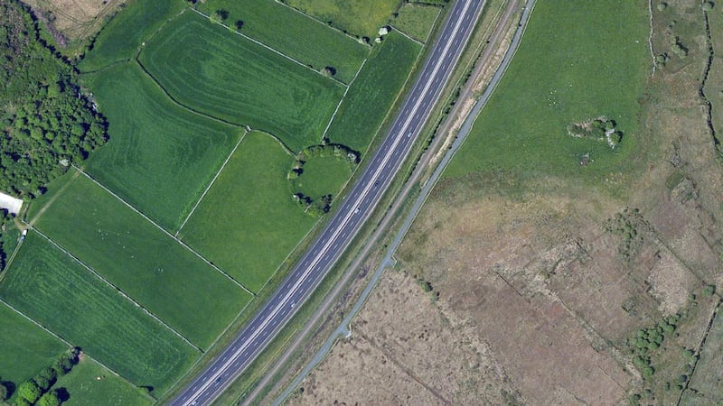 Curtuan ringfort cut in half by a motorway. Photograph: Ordnance Survey Ireland