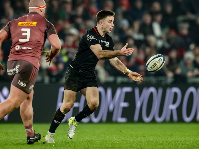 Fergus Burke in action for Saracens against Munster in the Champions Cup game at Thomond Park. Photograph: Billy Stickland/Inpho