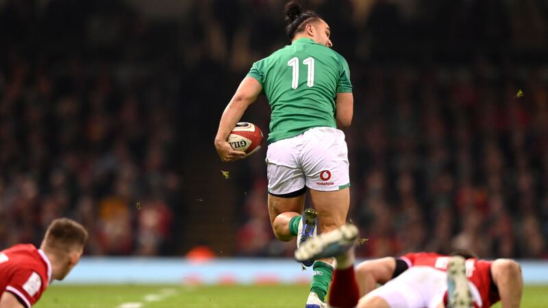 James Lowe intercepts a pass to go on to score Ireland's third try during the Six Nations Rugby match between Wales and Ireland at Principality Stadium on February 4th. Photograph: Stu Forster/Getty Images