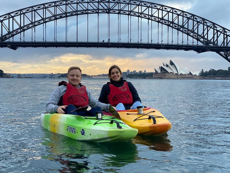 Ollie Gordon with his partner, Stephanie, in Sydney