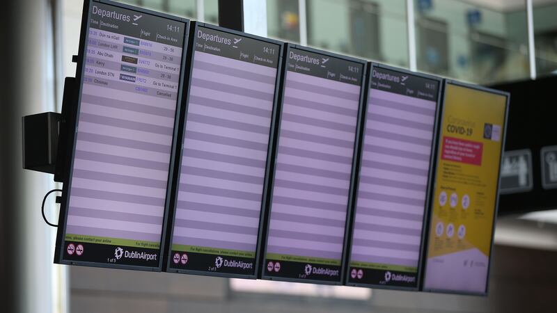 The Departures board at Terminal 2 on April 15th, showing just six outgoing flights. Photograph: Nick Bradshaw / The Irish Times