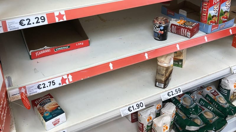 Near-empty shelves at Cabra Tesco on Thursday. Photograph: Conor Pope/The Irish Times