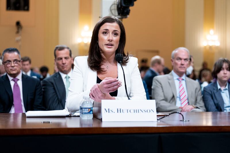 Cassidy Hutchinson, who worked for former US president Donald Trump’s chief of staff, testifies on June 28th before the House committee investigating the January 6th, 2021, attack on the US Capitol. Photograph: Doug Mills/The New York Times