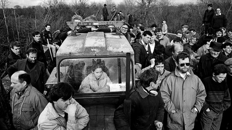 Days of action:  locals stage a protest against a road blockage. Photograph: Copyright Tony O’Shea