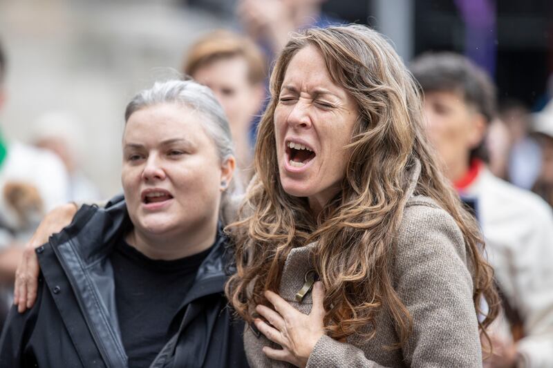 Fans sing during the farewell event. Photograph: Tom Honan for The Irish Times.