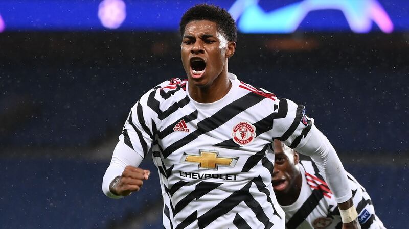 Manchester United’s Marcus Rashford raised awareness around the need for school lunches to continue for some children in England. Photograph: Franck Fife/AFP via Getty Images