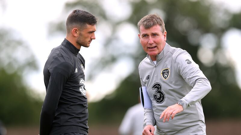 Stephen Kenny with Tottenham forward Troy Parrott. Photograph: Ryan Byrne/Inpho