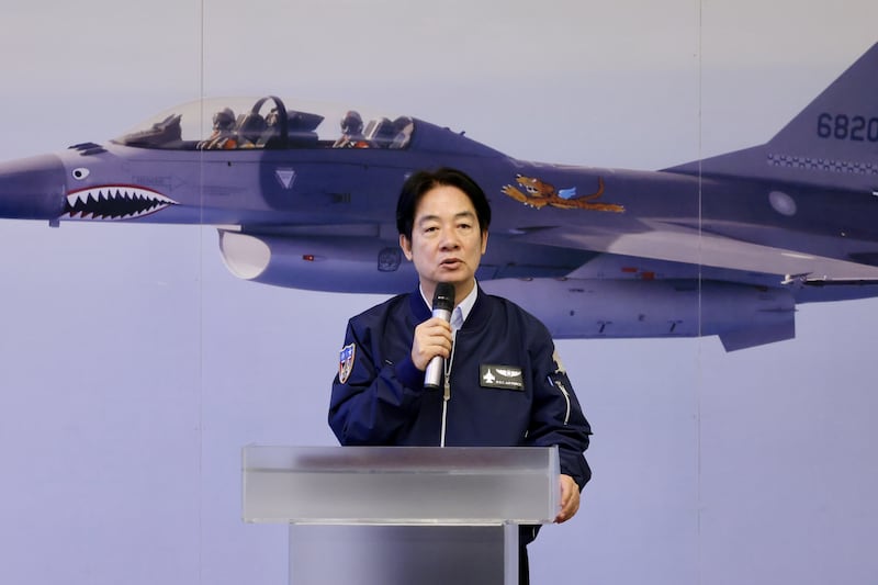 Taiwan's president, William Lai, speaks during his visit to an air base in Haulien, Taiwan, in May. Photograph: Ritchie B Tongo/EPA