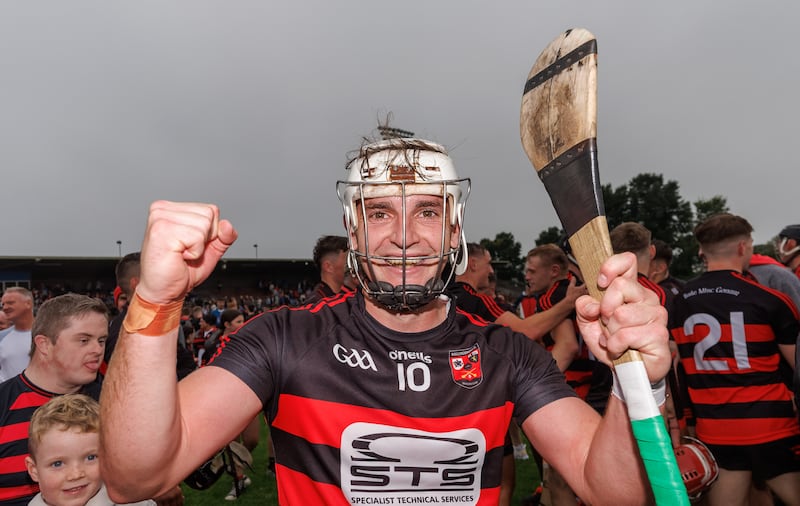 Dessie Hutchinson celebrates after Ballygunner's win over Abbeyside in the Waterford Senior Hurling final at Fraher Field. Photograph: James Crombie/Inpho