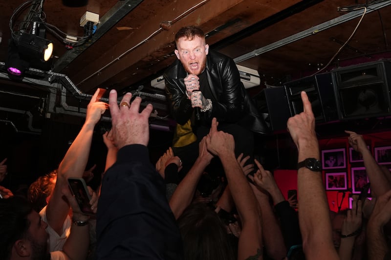 Former Gallows singer Frank Carter performing at the 100 Club venue in London. Photograph: Lucy North/PA