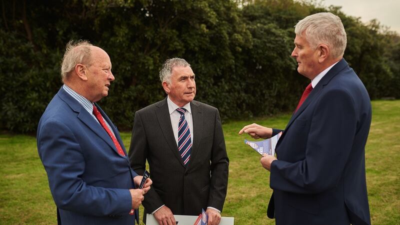 Traditional Unionist Voice leader Jim Allister, TUV South Down candidate Harold McKee and DUP representative Jim Wells. Photograph: TUV/PA Wire