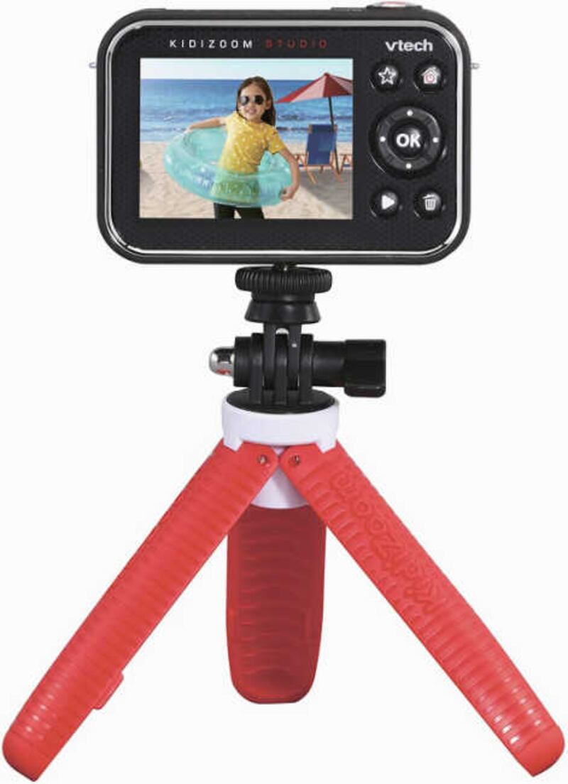 VTech KidiZoom, includes an HD video recorder (and 20 virtual backgrounds) a mini tripod/handle and a wrist strap and is for kids aged 5 and up, €59.99, smythstoys.com.