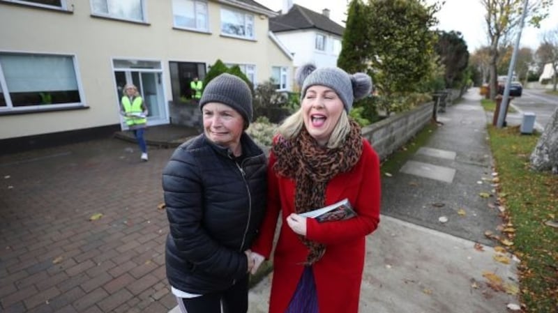 Fianna Fáil’s Lorraine Clifford-Lee meeting Anne O’Connor while canvassing in Portmarnock for the Dublin Fingal byelection. Photograph: Nick Bradshaw