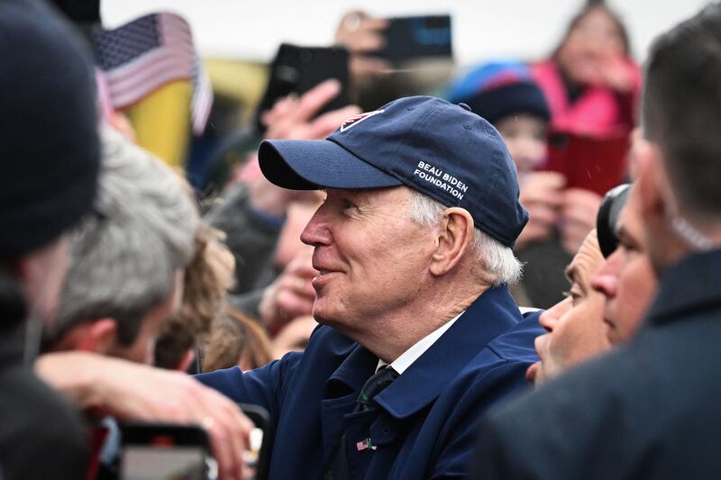 US president Joe Biden meets with members of the public during a walking tour of Dundalk.