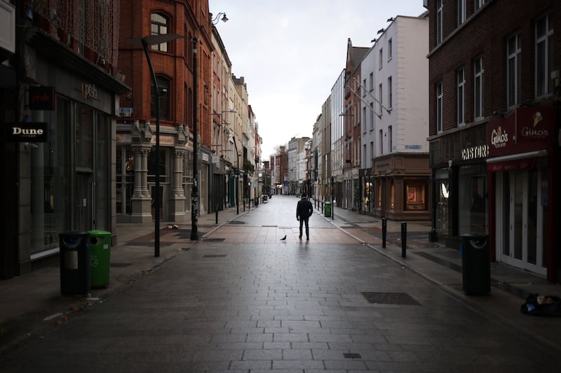 All was quiet on Grafton Street in Dublin on Friday morning as people were encouraged to stay at home during Storm Éowyn. Photograph: Chris Maddaloni