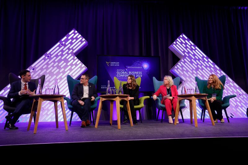 Left to Right: AmCham director of Public Affairs and Advocacy, Colm O’Callaghan, Chris Collins, country president for Schneider Electric Ireland and major pursuits leader for UK, Schneider Electric, Olga Nowicka, public policy manager - EMEA, Workday, Brussels, Mairéad McCaul, managing director, MSD Ireland, Kay Hope, head of ESG for Global Fixed Income Research for Bank of America
Pics: Conor McCabe Photography.