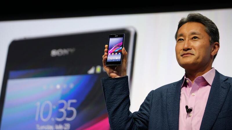 Sony Corp’s President and Chief Executive Officer Kazuo Hirai presents a new Sony Xperia Z1 smartphone during it’s world premier at the IFA consumer electronics fair in Berlin yesterday.