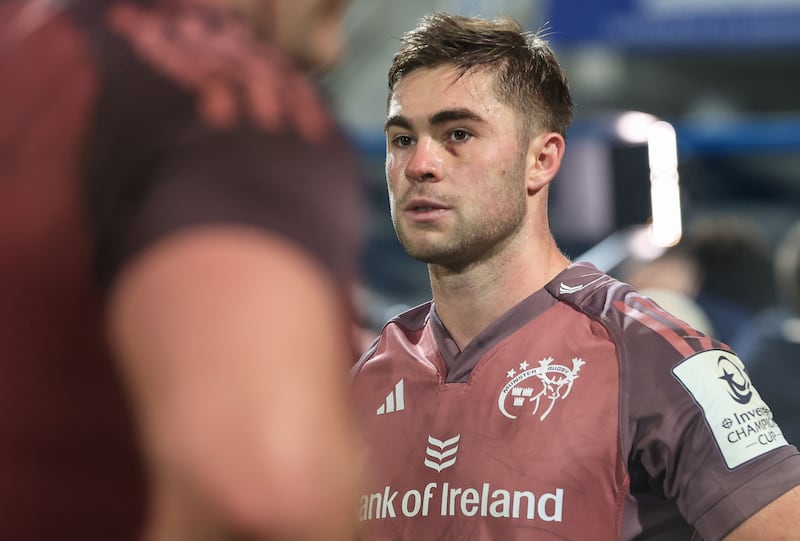 Munster’s Jack Crowley dejected after the game. Photograph: Dan Sheridan/Inpho