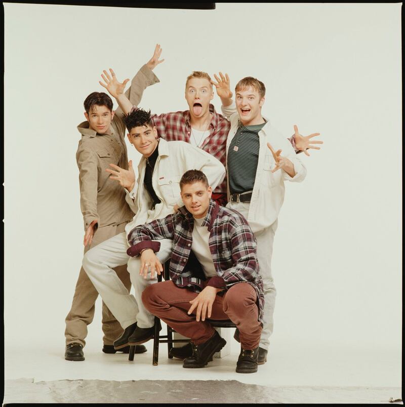 Boyzone (clockwise from top left): Stephen Gately, Shane Lynch, Ronan Keating, Mikey Graham and Keith Duffy. Photograph: Mike Prior/Redferns/Getty