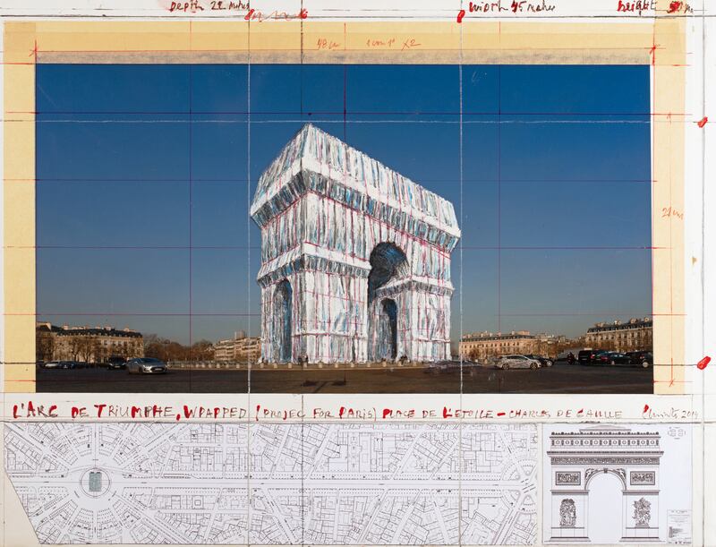 Christo and Jeanne-Claude:  L’Arc de Triomphe, Wrapped, will be made posthumously, in Paris in September next year. Photograph: André Grossmann/©  2019 Christo