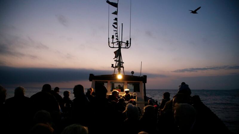 The boat trip to mark the Centenary of the sinking of the RMS Leinster. Photograph: Nick Bradshaw/The Irish Times