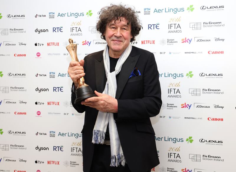 Stephen Rea with his award at the 20th Irish Film and Television Academy Awards ceremony at the Dublin Royal Convention Centre. Photograph: Damien Eagers/PA Wire 