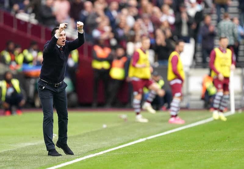 Aston Villa manager Unai Emery gestures on the touchline during the Premier League match at at the London Stadium. Photograph: Mike Egerton/PA Wire