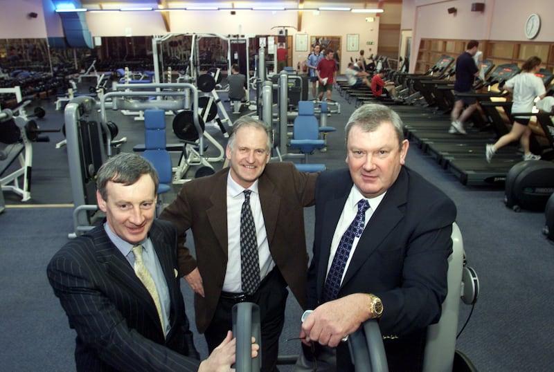 Ben Dunne at one of his gyms, Westpoint in Blanchardstown, with Frank Walsh (left) and Tony Manning, in February 2003. Photograph: Colin Keegan/Collins