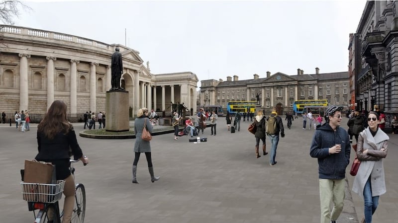 Cyclists and pedestrians would share the new plaza at College Green under the plan by Dublin City Council. Illustration: Dublin City Council