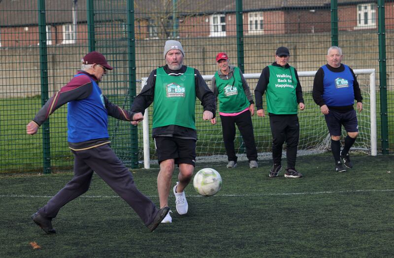 Members of Plunkett Men’s Shed enjoying their weekly game of Walking Football. Photograph: Alan Betson 